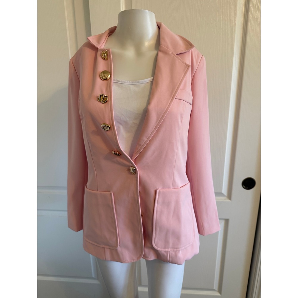 Lizette Collection Pink Blazer Gold Ornate Buttons Size Medium NWT